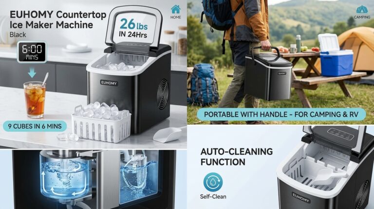 EUHOMY Countertop Ice Maker Machine Review: Fast, Portable Ice for Home and On-the-Go